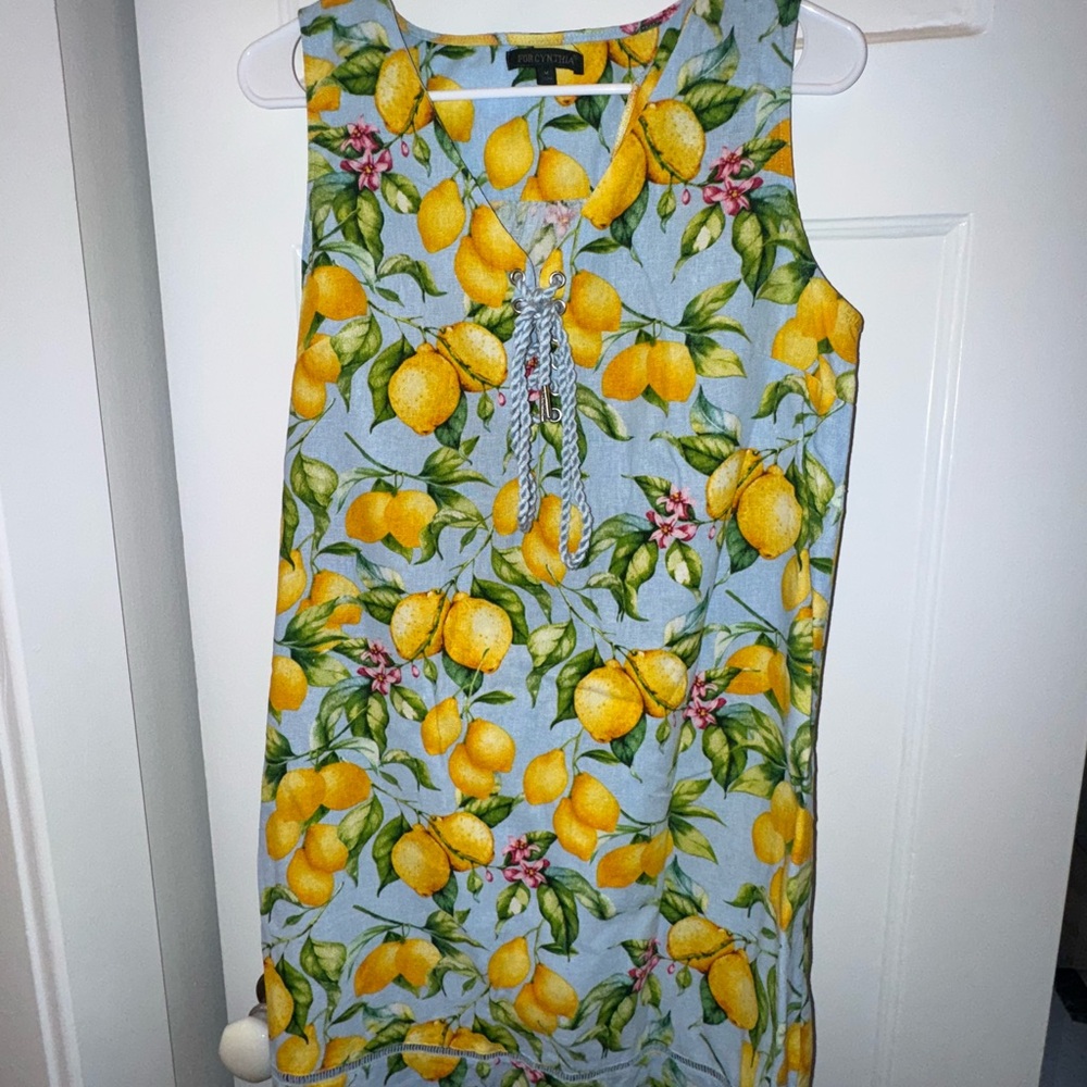 For Cynthia Lemon Print Dress Size M